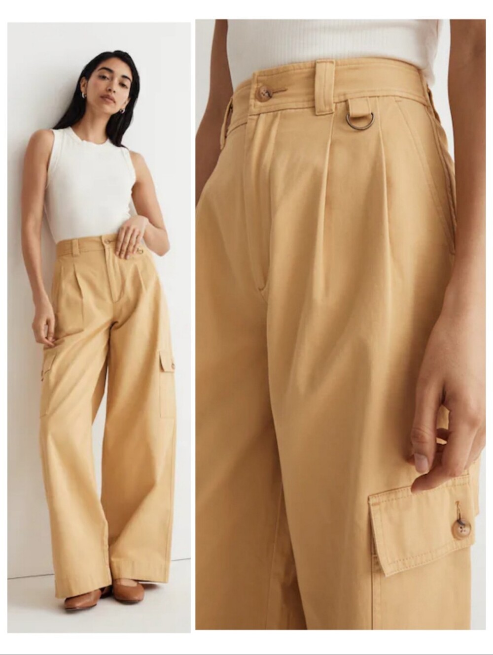 Madewell Wide-Leg Cargo Pants in Tan